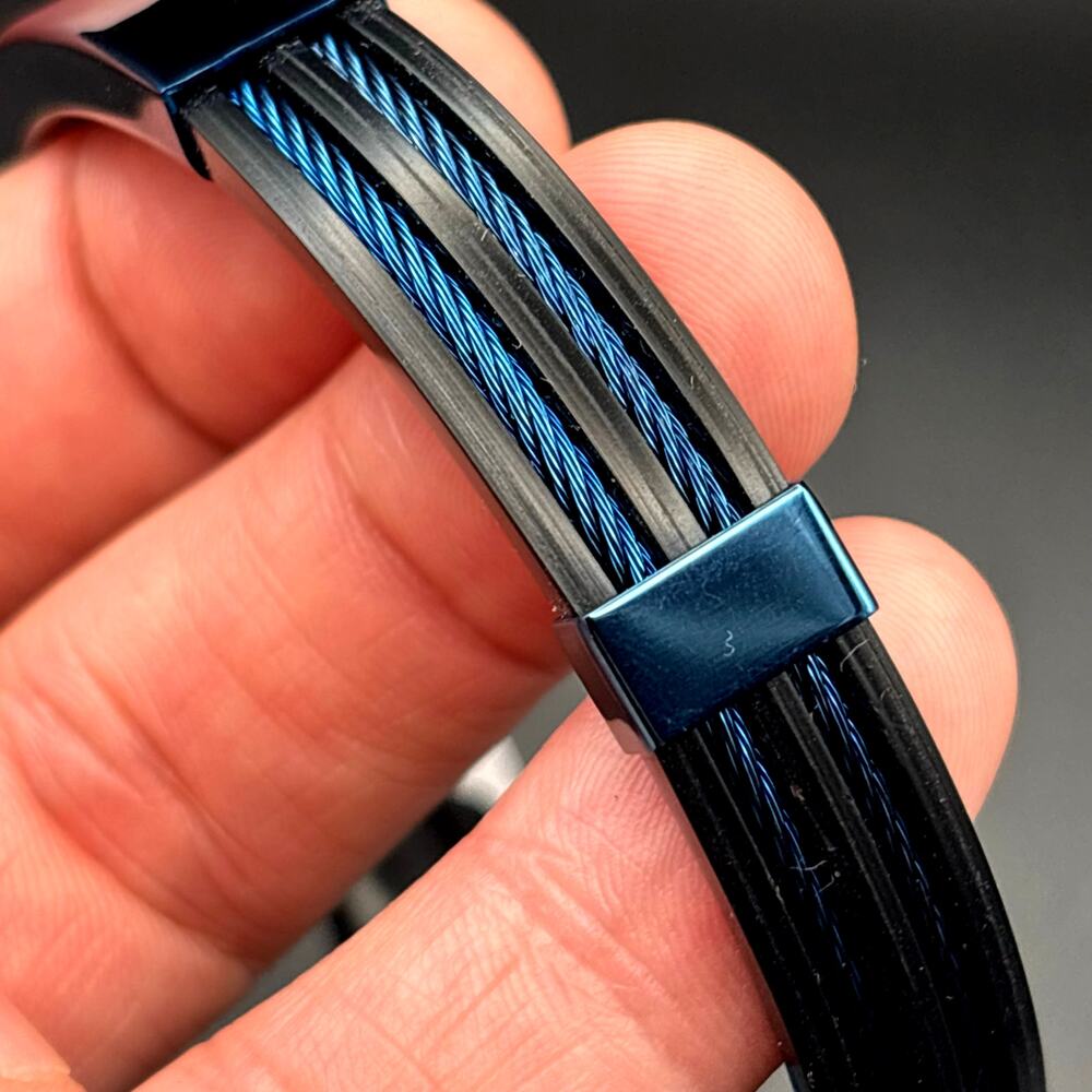 Blackjack BJB251BL Mens Blue Silicone Black Stainless Steel  Bangle ID Bracelet - Picture 7 of 17